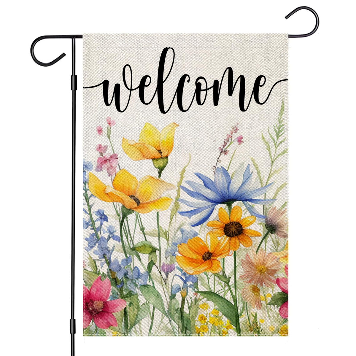 EKOREST Welcome Summer Flowers flag, front view, weather-resistant outdoor decor.