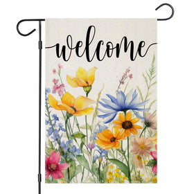 EKOREST Welcome Summer Flowers flag, front view, weather-resistant outdoor decor.