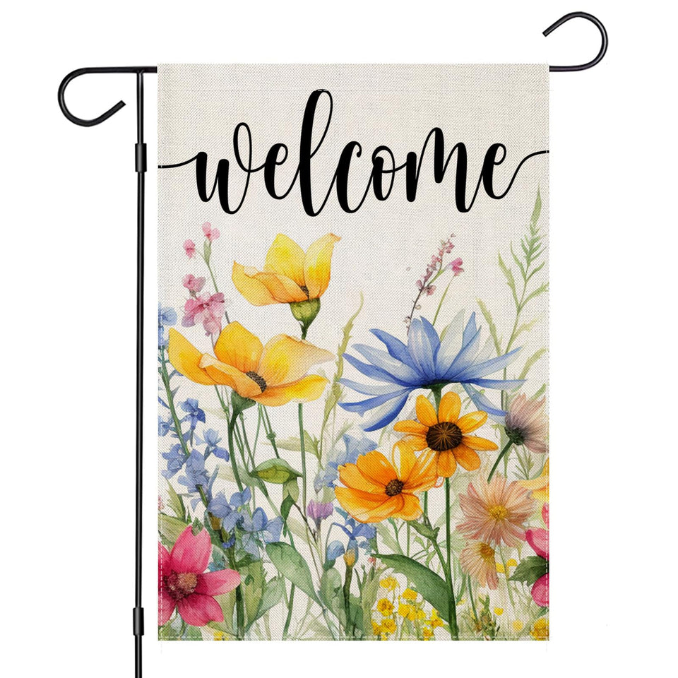EKOREST Welcome Summer Flowers flag, front view, weather-resistant outdoor decor.
