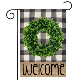 EKOREST Welcome Summer flag with buffalo plaid boxwood wreath, ideal for front porch