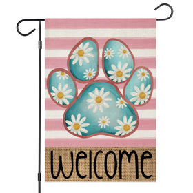 EKOREST Welcome Summer flag with dog paw and daisies for outdoor curb appeal.