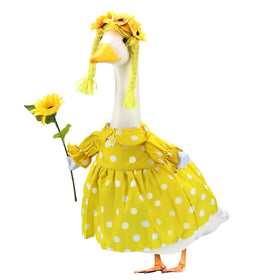 EKOREST goose outfit with yellow polka dot skirt enhances yard charm