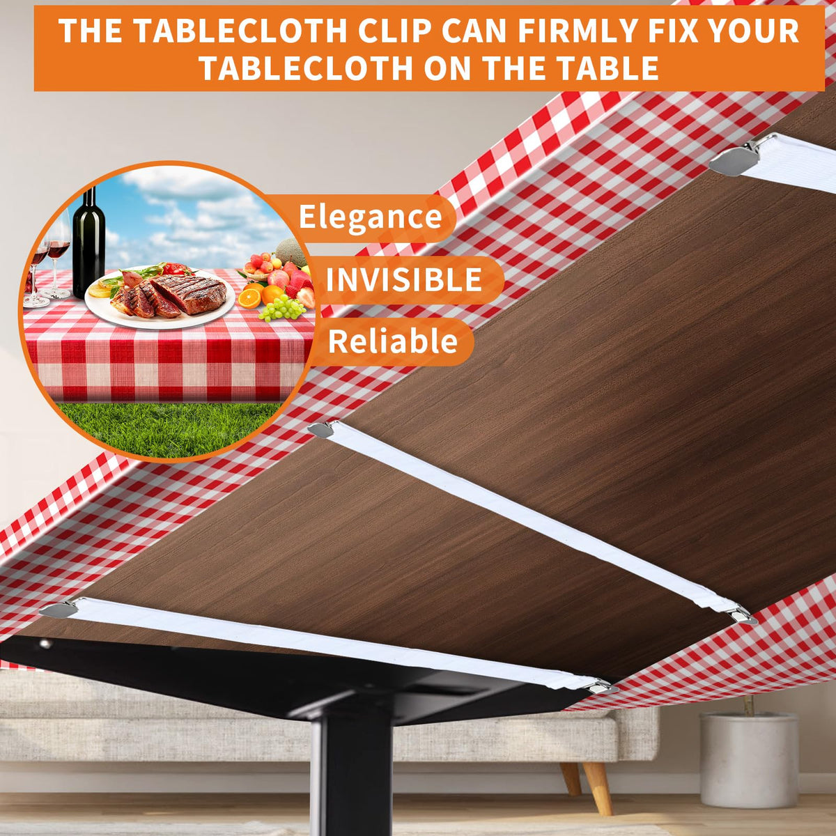 Eksinzenith adjustable elastic-strap clip adapts to thick tables for secure fit.