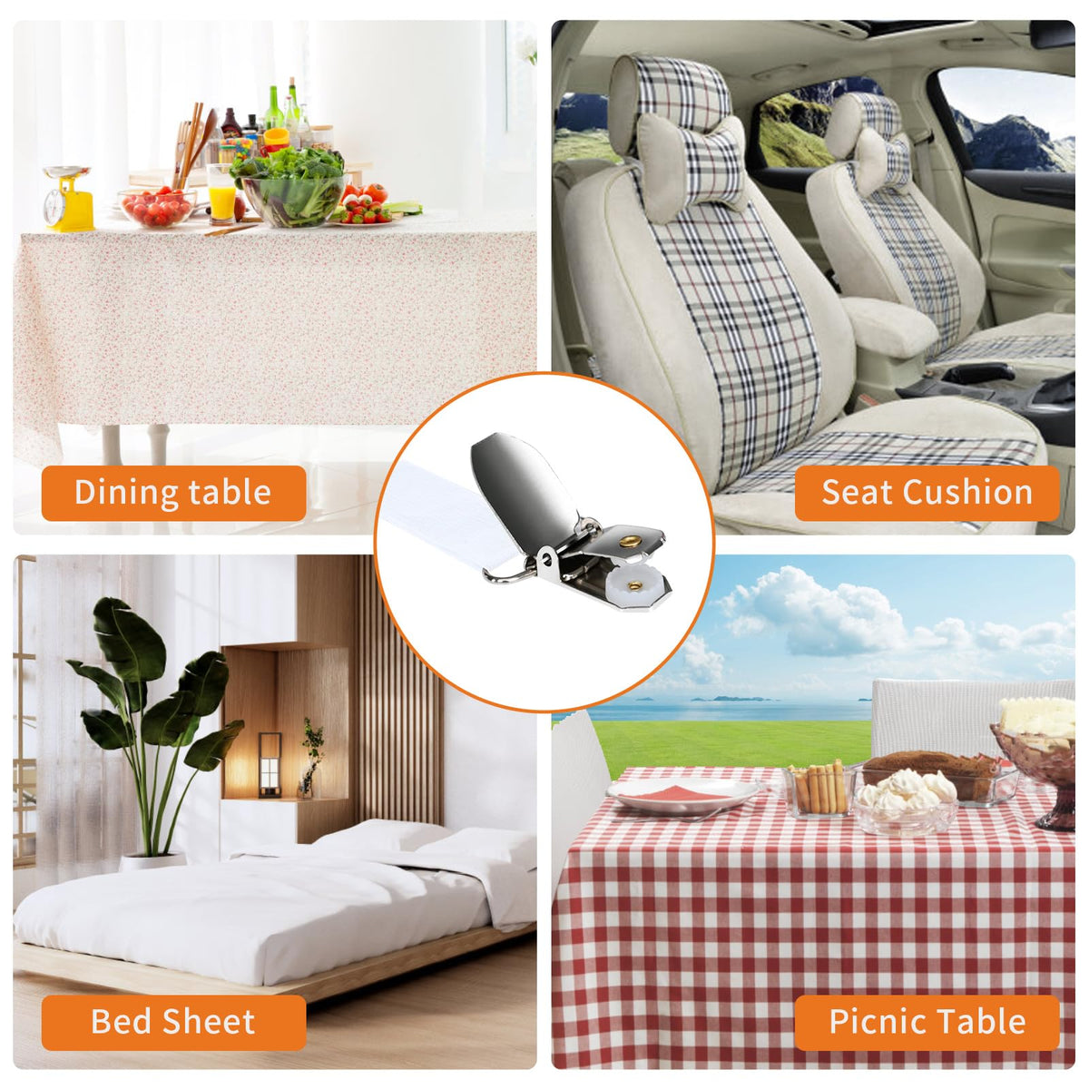Eksinzenith outdoor-ready clip keeps tablecloths secure outdoors.