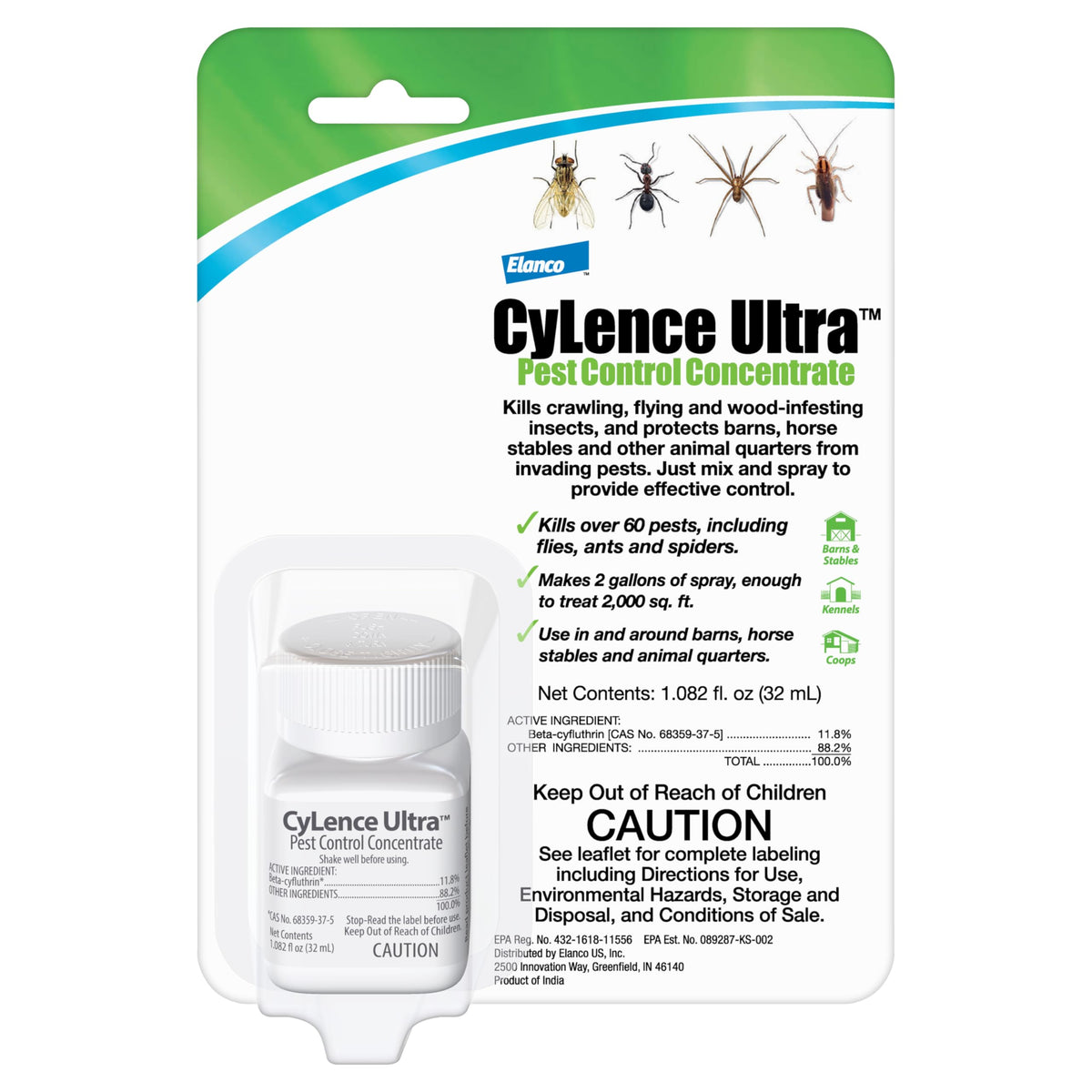 Elanco CyLence Ultra concentrate bottle for versatile indoor and outdoor pest control.