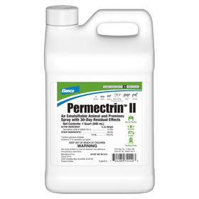 Elanco Permectrin II insecticide bottle for on-site pest control in livestock facilities.