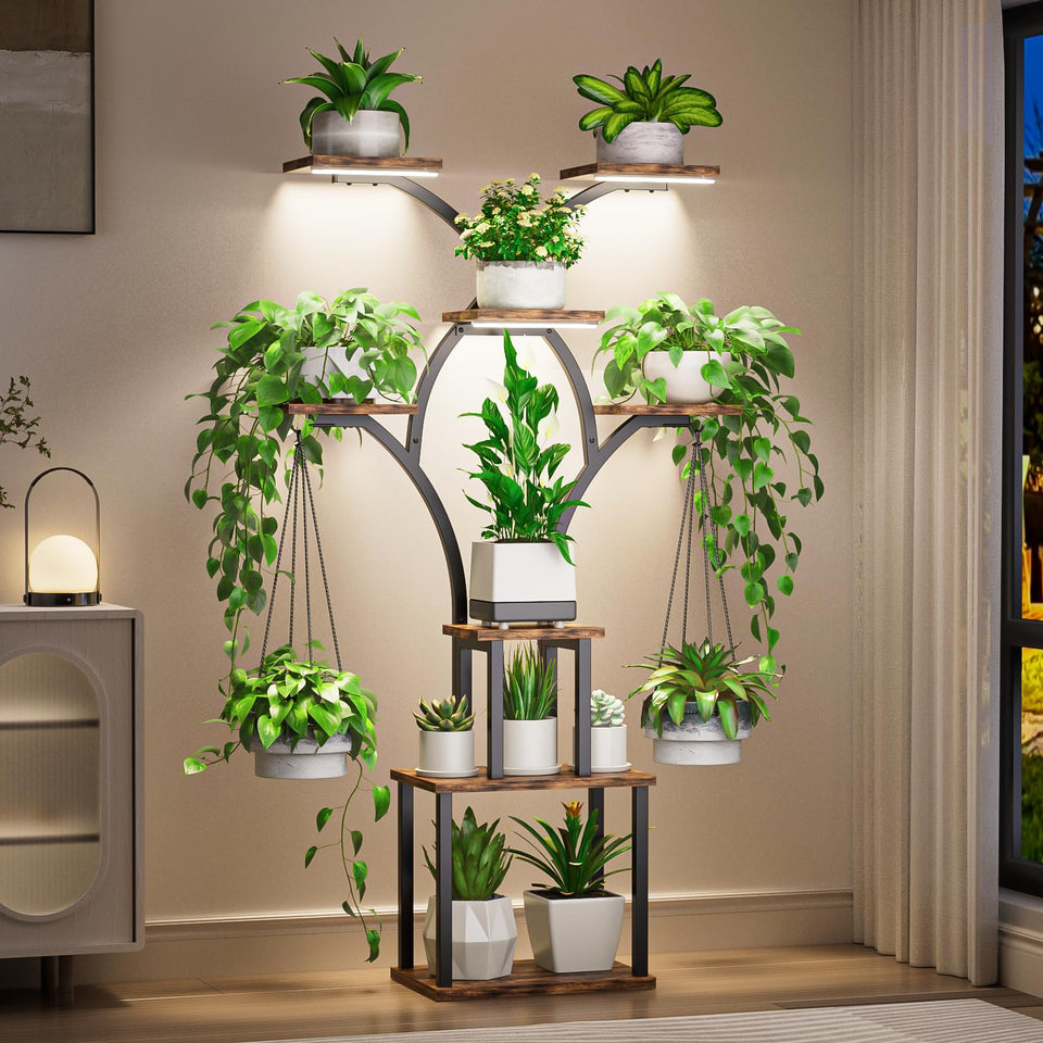Elbourn plant stand with grow light assembly for easy setup and efficient lighting