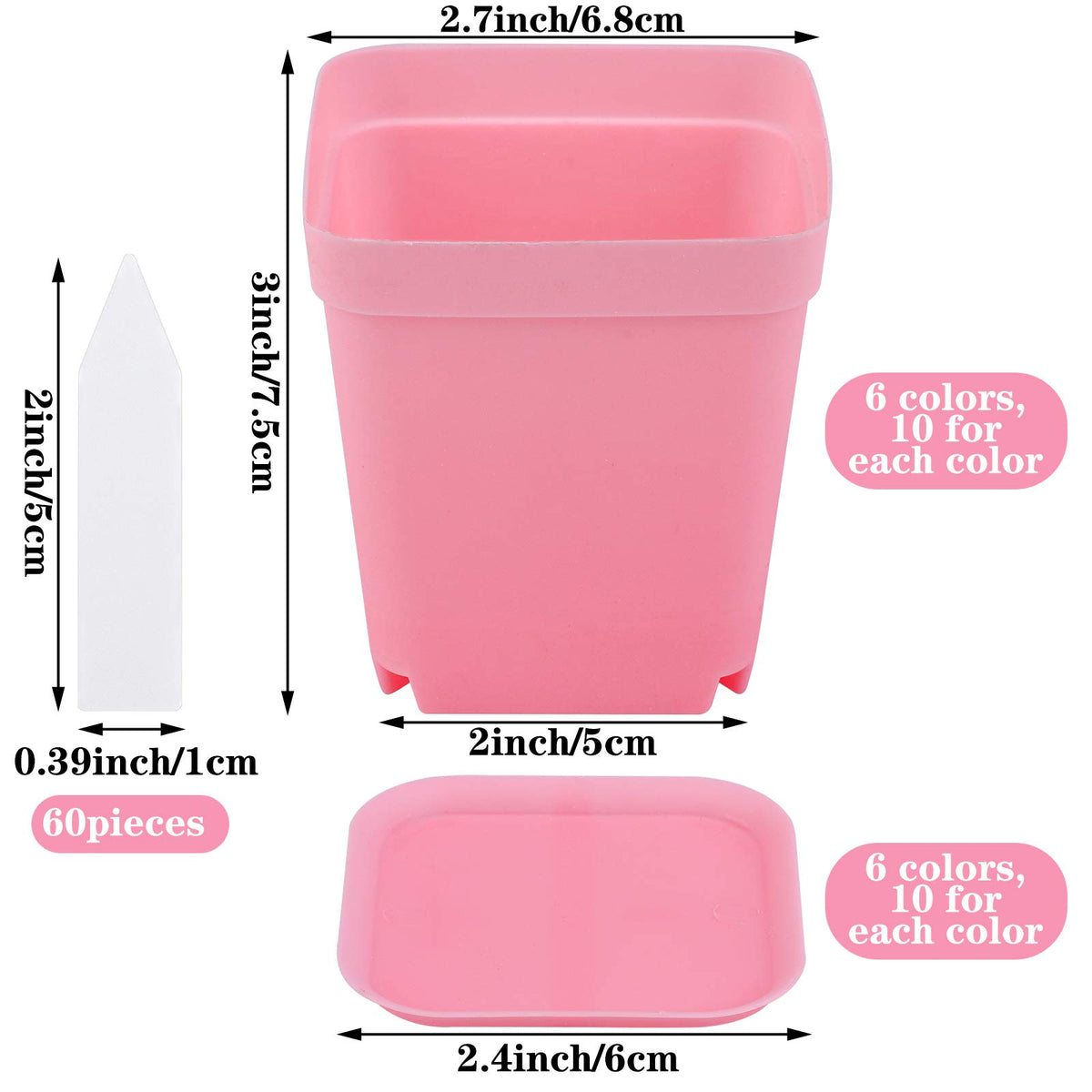 Elcoho square pot with 2.7 inch top diameter ideal for seedlings.