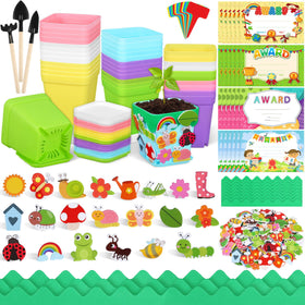 Elcoho 36-color plastic pots with trays for organized, colorful planting and drainage.