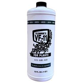 Eleanor's VF-11 bottle close-up, odorless and safe for indoor and outdoor plants.