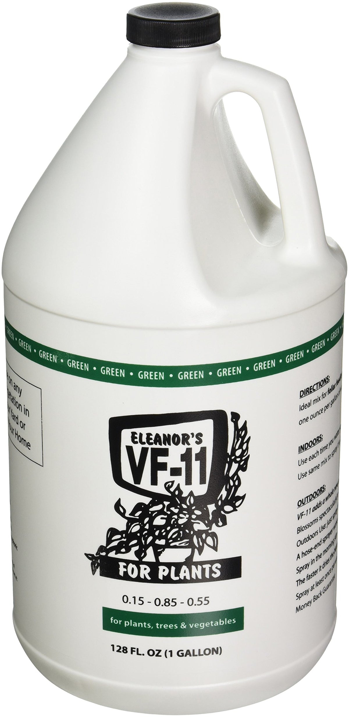 Eleanor's VF-11 fertilizer bottle supports healthy growth for indoor and outdoor plants.
