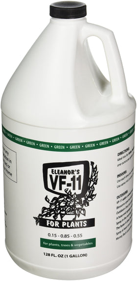 Eleanor's VF-11 fertilizer bottle supports healthy growth for indoor and outdoor plants.