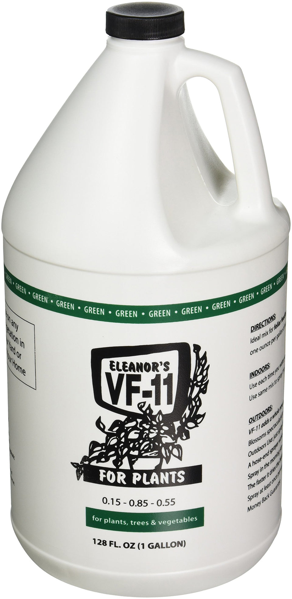 Eleanor's VF-11 fertilizer bottle supports healthy growth for indoor and outdoor plants.