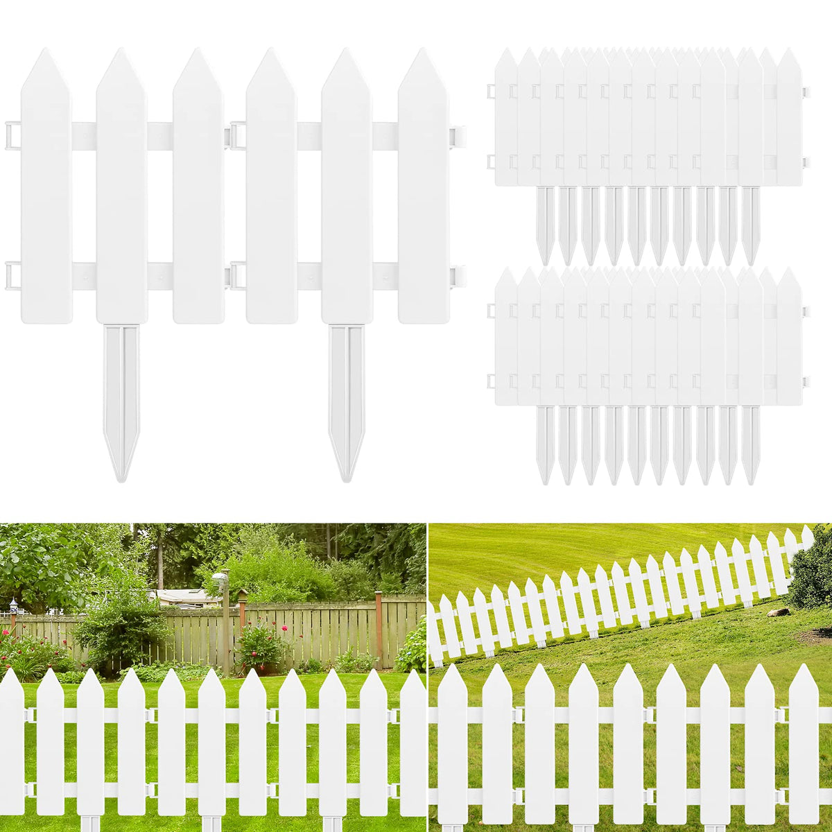 ELECLAND white garden fence 22-piece set for quick lawn edging and neat borders