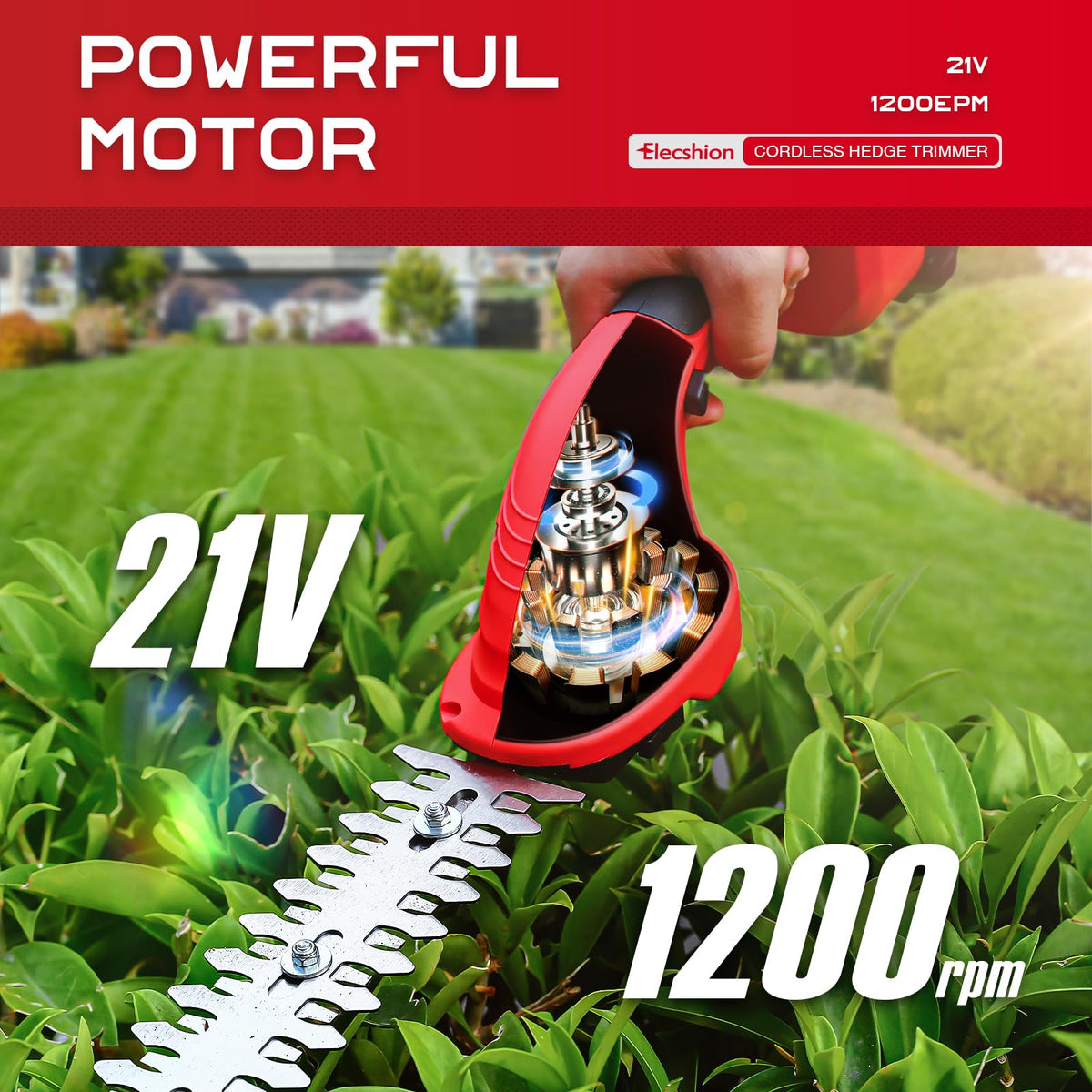 Elecshion hedge trimmer charger keeps power ready for back-to-back tasks.
