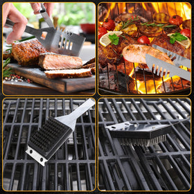 Electactic wire brush cleaning close-up showing grill surface cleaning