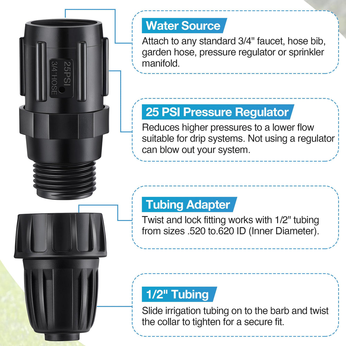 ElectricWise 3/4 FHT to 3/4 MHT connector for easy hookups.