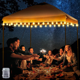 ElectricWise canopy lights edge lighting with warm white glow for a 10x10 tent.