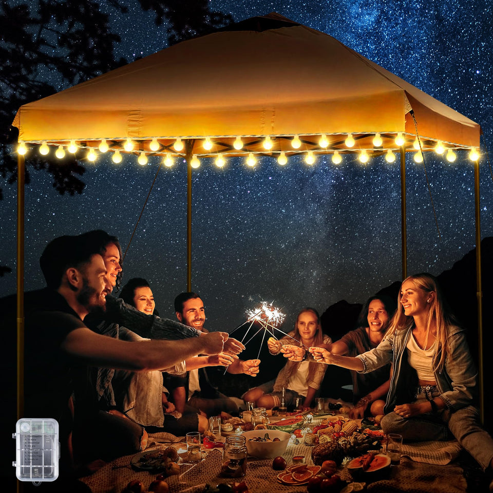 ElectricWise canopy lights edge lighting with warm white glow for a 10x10 tent.