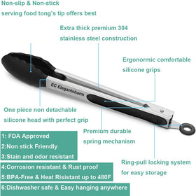 Elegantcharm grill tongs with high heat resistance protect hands while flipping burgers.