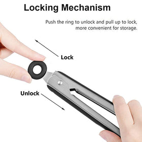 Elegantcharm tongs feature locking mechanism for easy opening and storage.