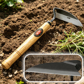 Elegital Kana Hoe 217 in garden bed during weeding session highlights precise control.