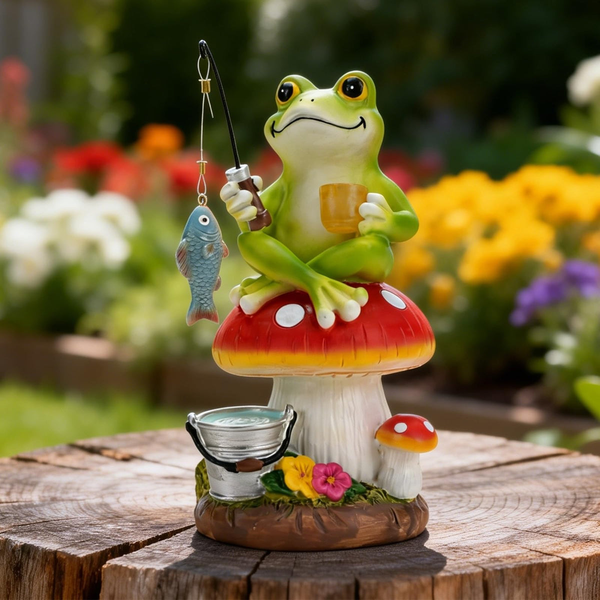 Elegondrar Solar Frog with Fishing Rod lights paths and adds garden character.