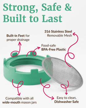 Elementi Sprouting Lid drains easily for efficient rinse-and-drain cycles