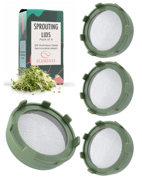 Elementi sprouting lids on wide-mouth jar for home microgreen growth