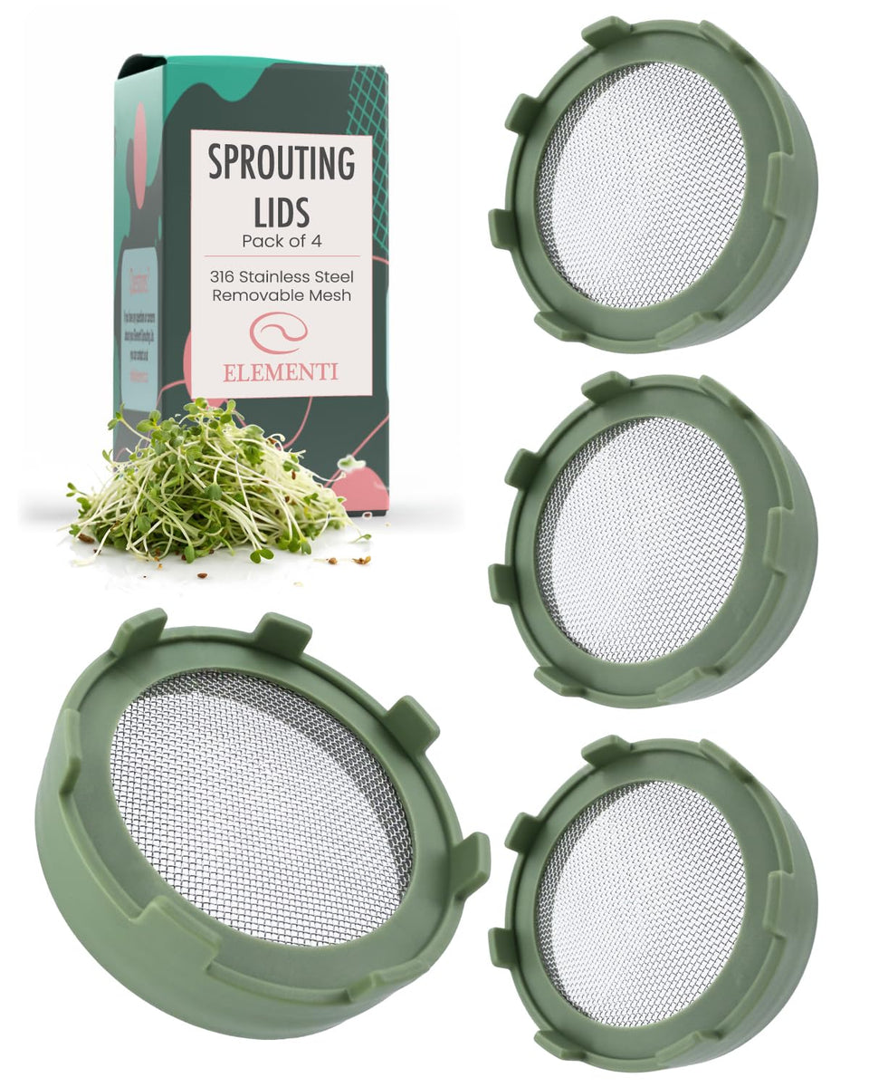 Elementi sprouting lids on wide-mouth jar for home microgreen growth
