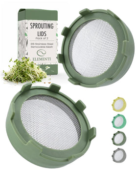 Elementi Sprouts Growing Kit with sage-green lids on a jar, ready for fresh greens.