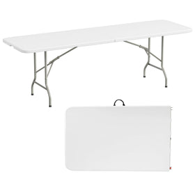 Elevon 8-Foot folding table top view, ideal for large meals and group events.