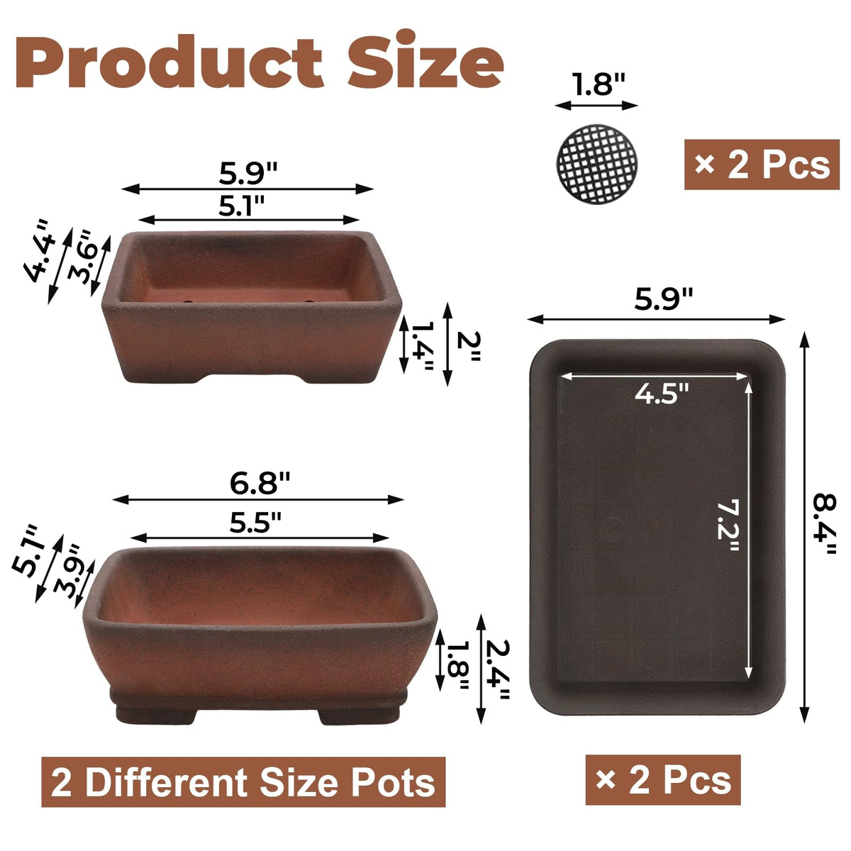ELFULLY 7-inch rectangle ceramic bonsai pot for spacious root growth
