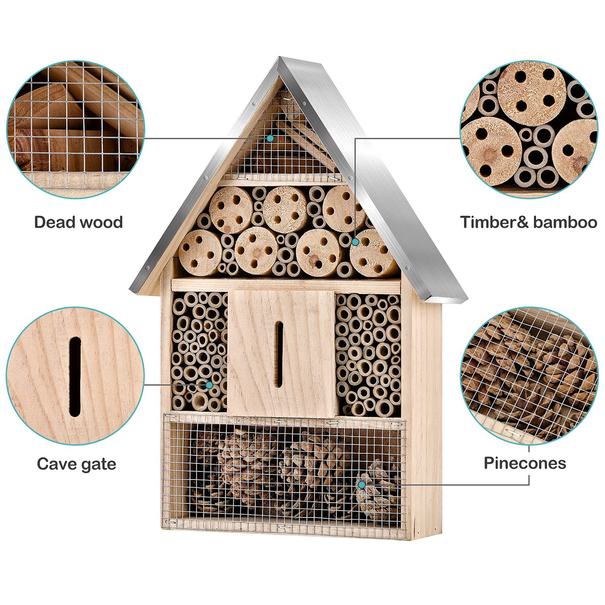 Elipark bamboo habitat close-up shows varied fillings for diverse garden insects
