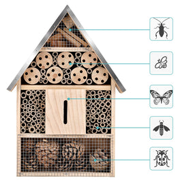 Elipark insect hotel with metal roof protecting nesting spaces from rain