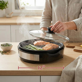 Elite Gourmet EMG6505G glass lid enables easy monitoring during cooking