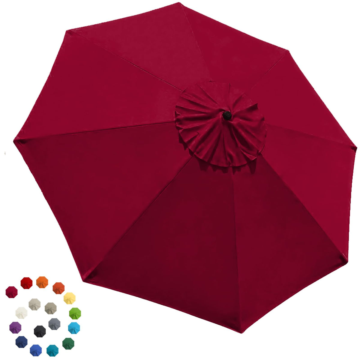 EliteShade burgundy 9ft umbrella canopy with 8 ribs for durable outdoor shade.