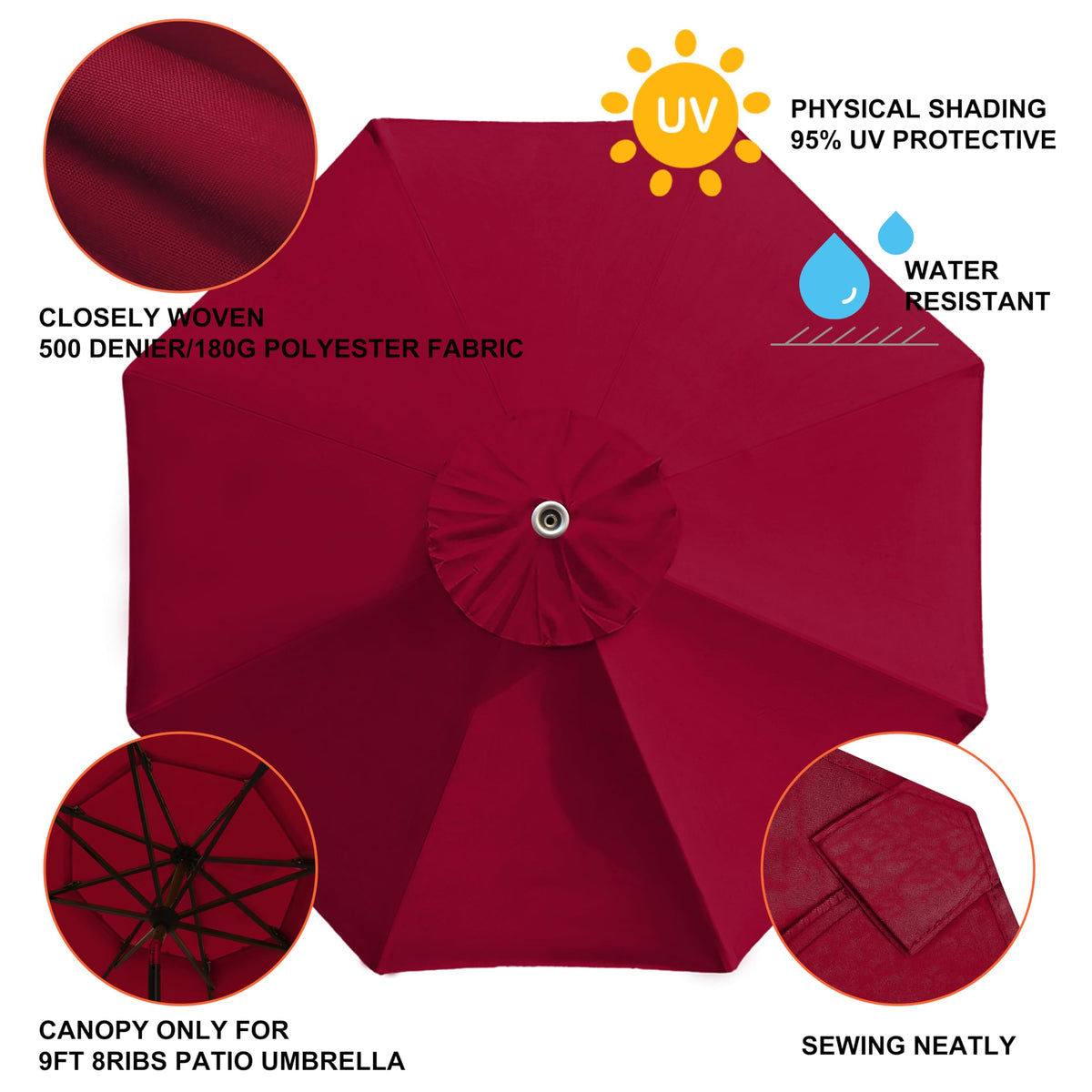 EliteShade burgundy canopy offers 95 percent UV protection for sun safety.