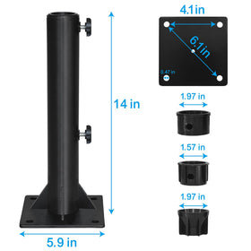 EliteShade umbrella stand dimensions illustrate compact base and balanced footprint.