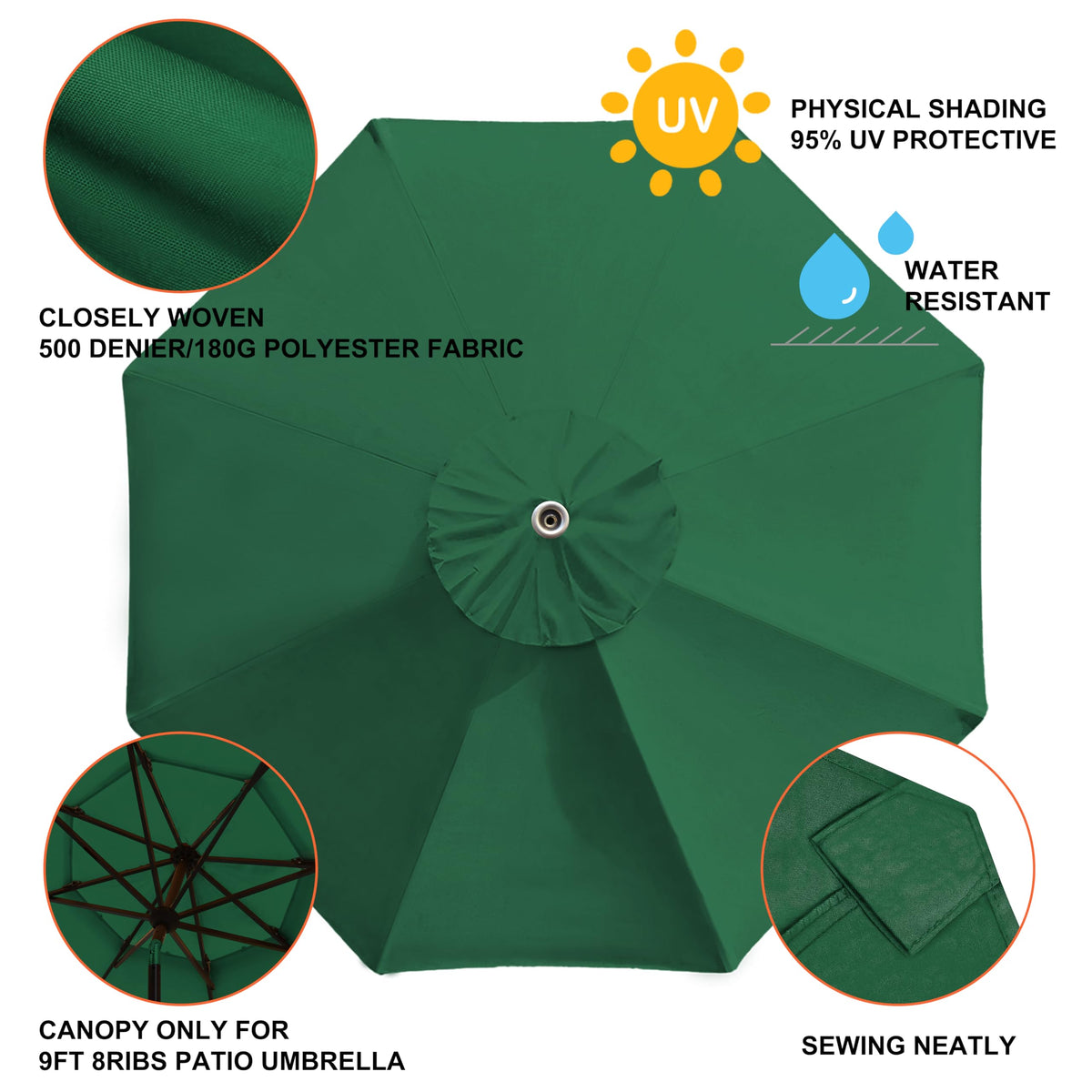 EliteShade UV-resistant fabric canopy delivers long-lasting sun protection.