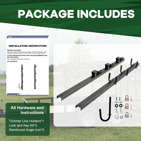 ELITEWILL weed eater rack keeps trailer organized for back-to-back jobs.