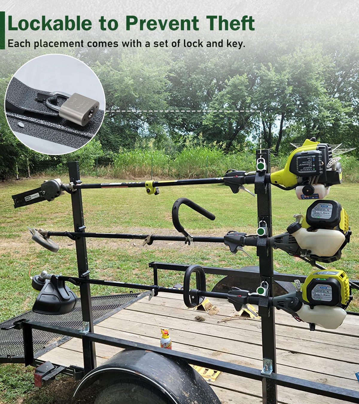 ELITEWILL weedeater rack supports up to 50 lbs per slot for reliable transport.