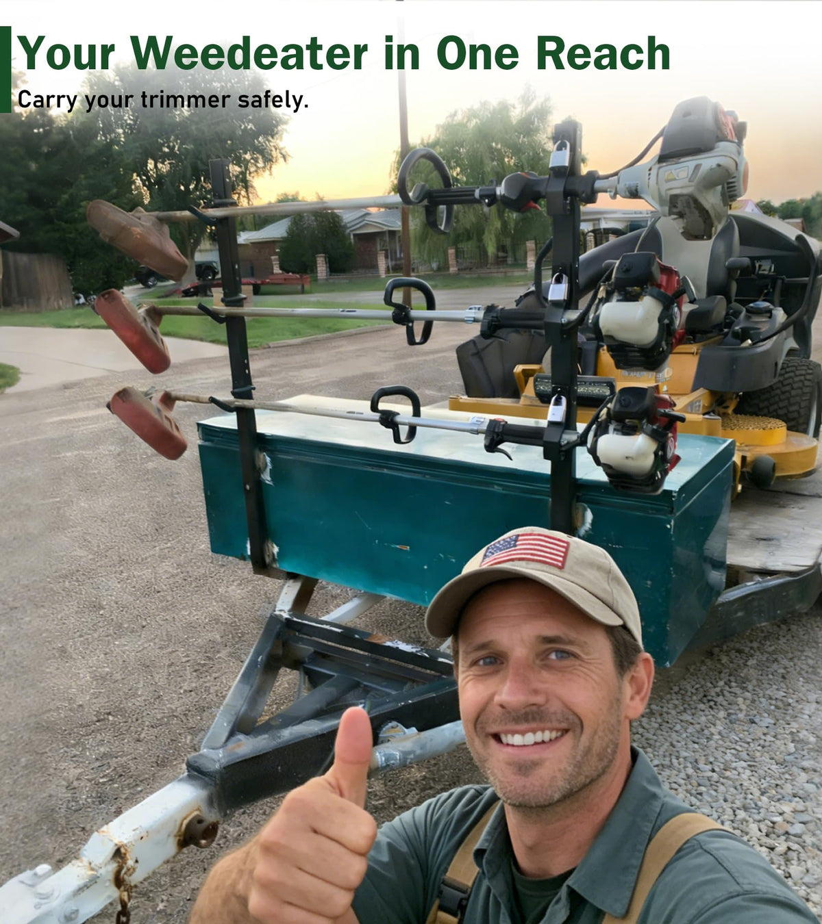 ELITEWILL weedeater rack with independent locks protects each trimmer on job sites.
