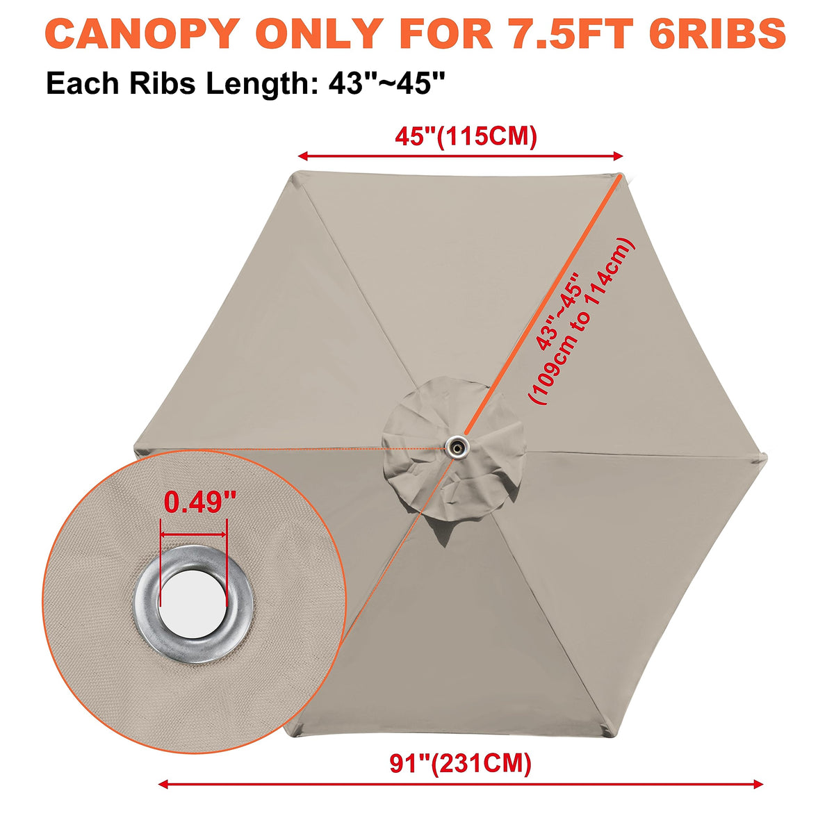 EliteShade beige canopy cover for 7.5ft umbrella, airflow vent improves comfort