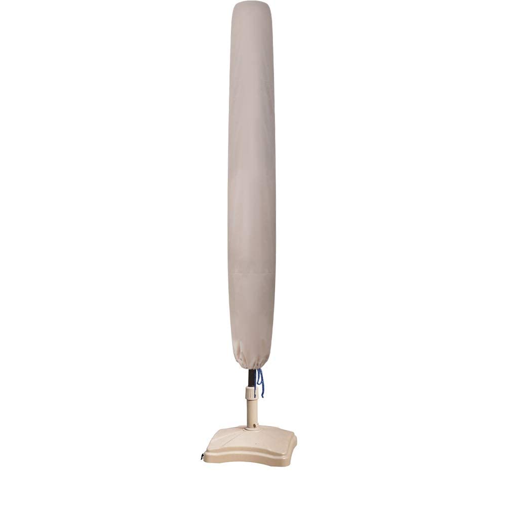EliteShade 9ft beige umbrella cover on a market umbrella, ready for protection
