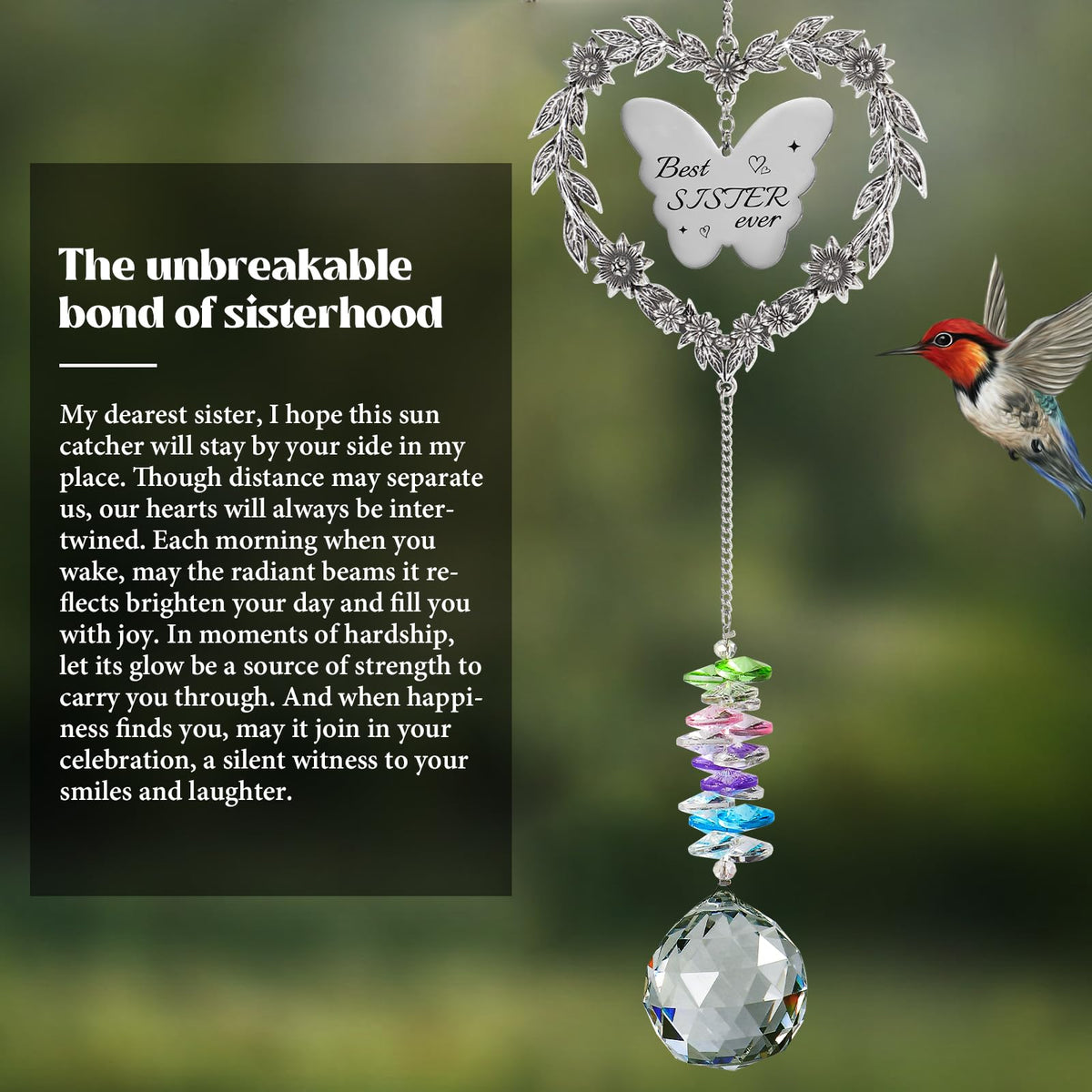 Elivida suncatcher 'best sister ever' text on ornament