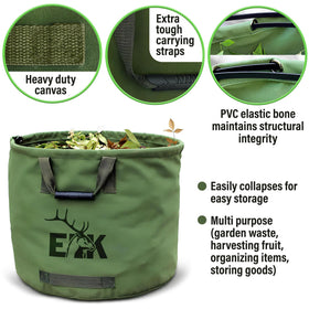 ELK multipurpose garden bag shown collapsed for compact storage.
