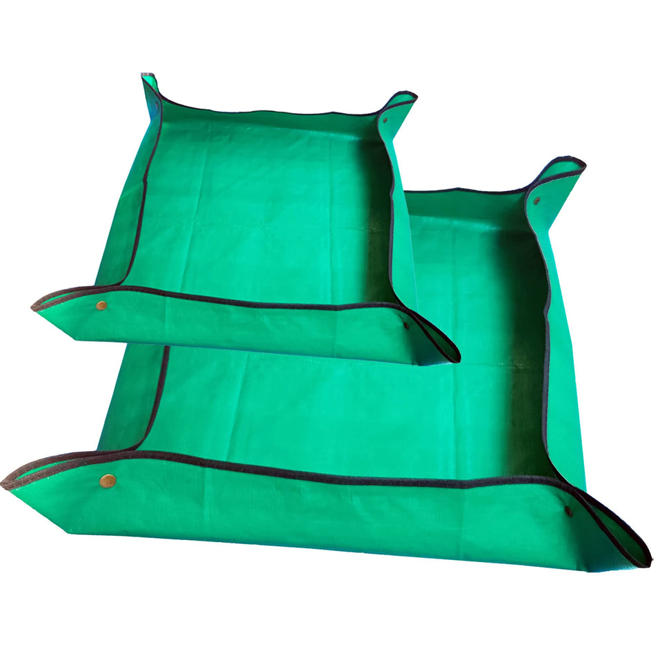 ELLAZYY plant mat dual-size setup showing 39.3x39.3 and 26.8x26.8 inches for easy transplanting
