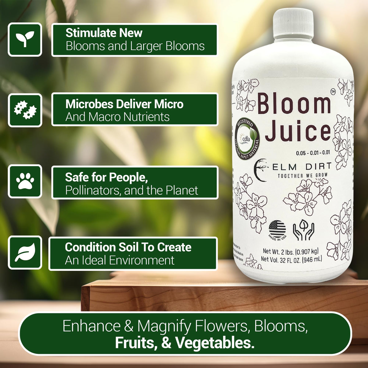 Elm Dirt Bloom Juice dilution mix demonstrates simple watering for thriving blooms.