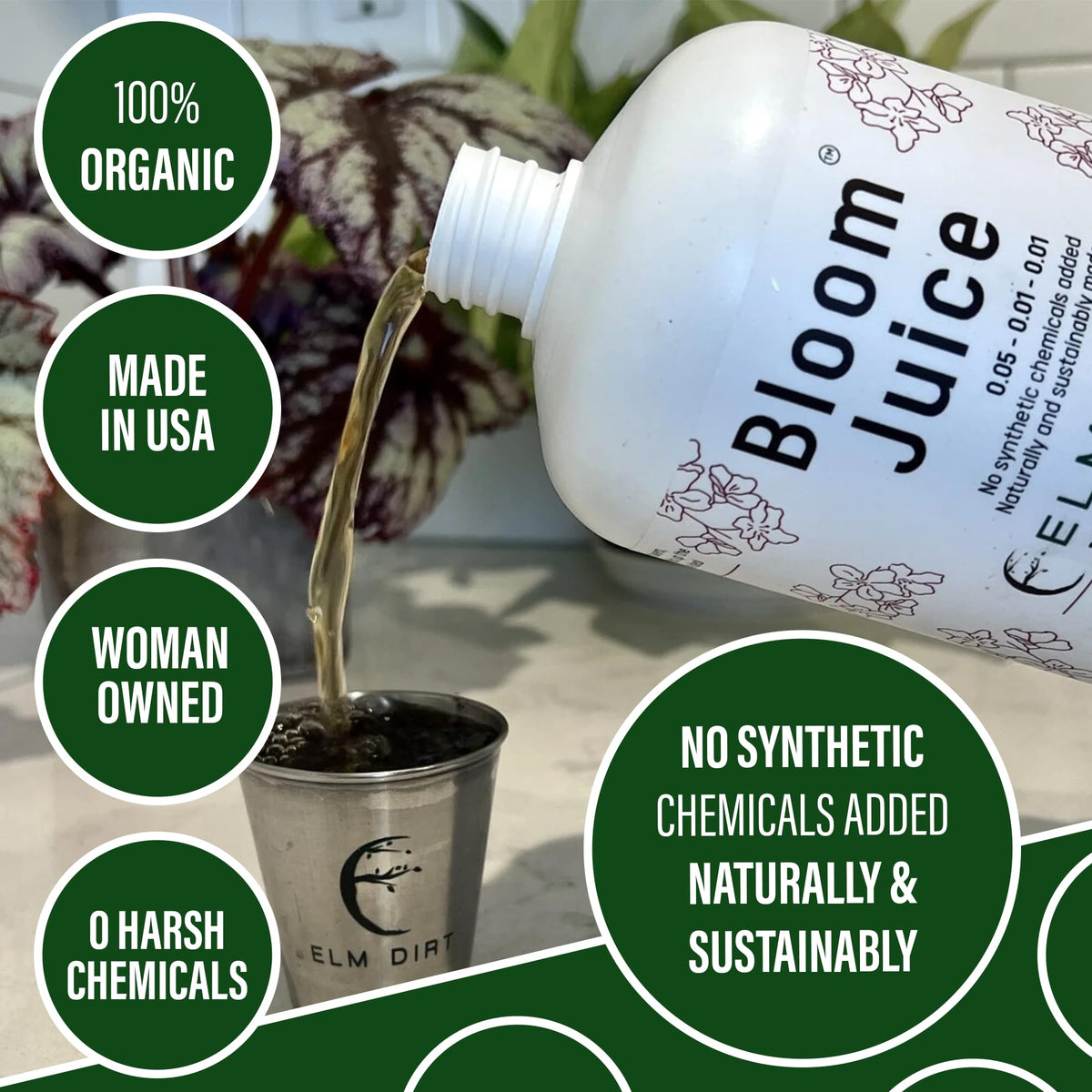 Elm Dirt Bloom Juice kelp-meal close-up shows rich organic nutrients for plant vigor.